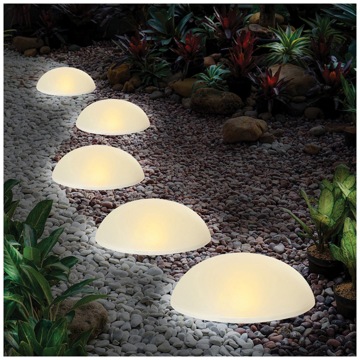 PREMIER - LS230110 - Set of 5 Solar Half Ball Garden Lights, Warm White, IP44