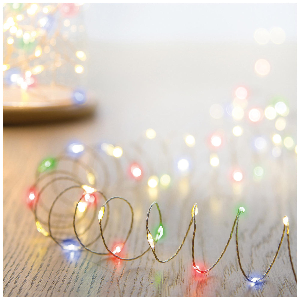 PREMIER - LS230114M - 200 LED Solar Microbrights Pinwire String Lights, Multicoloured, IP44, 5m