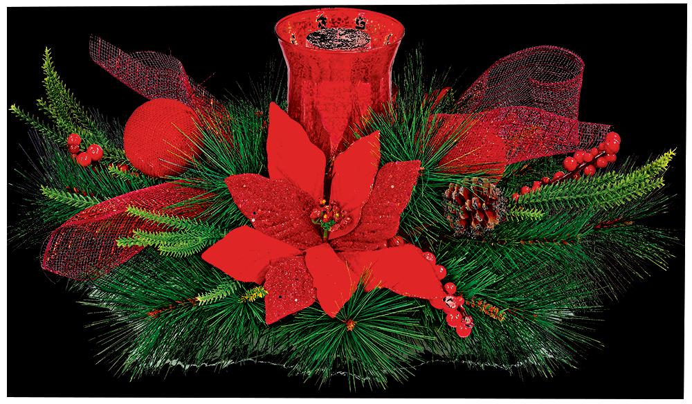60cm Poinsettia Red Candle Holder Decoration - Premier Festive Centrepiece