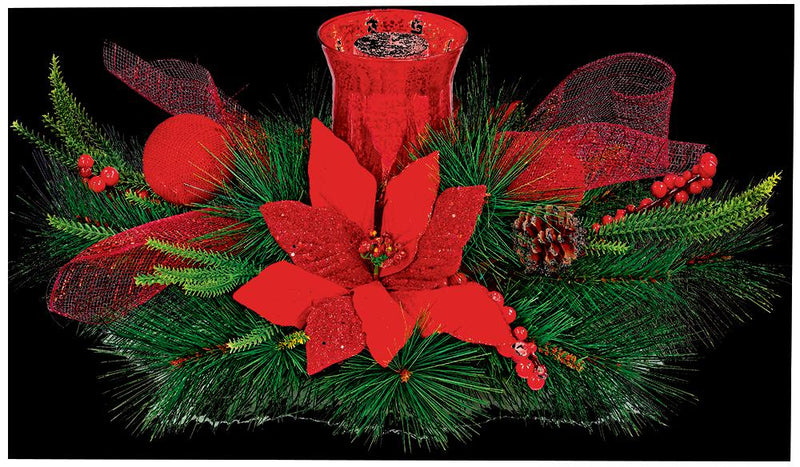 60cm Poinsettia Red Candle Holder Decoration - Premier Festive Centrepiece