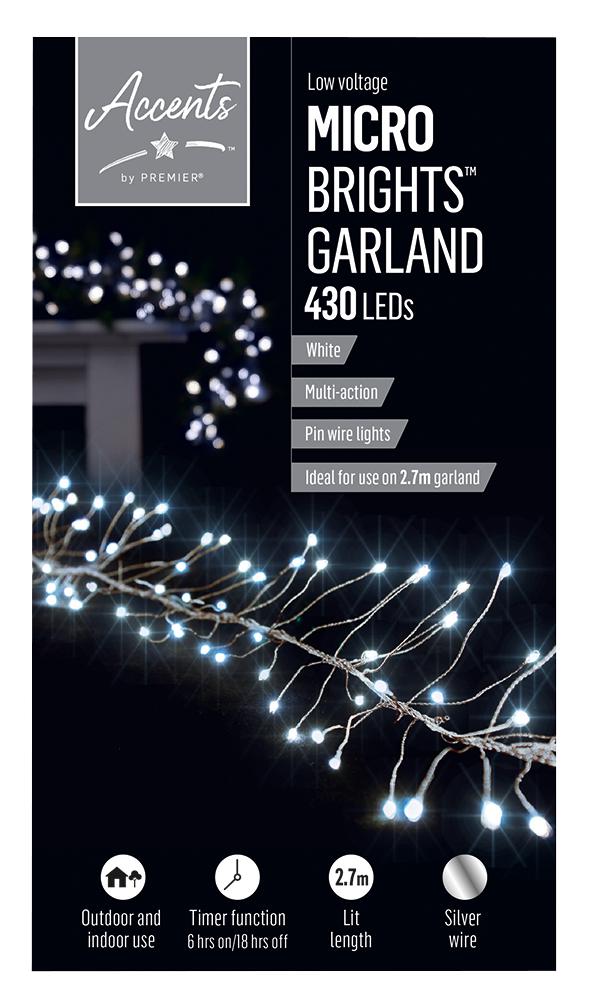 LED Garland Light with Silver Wire, White - PREMIER LV192174