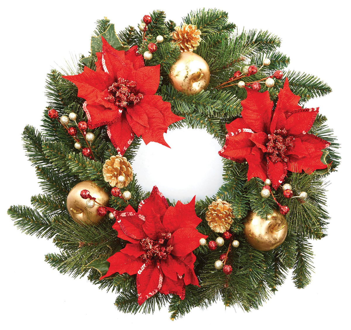 60Cm Poinsettia Wreath Red Gold DF149184  PREMIER