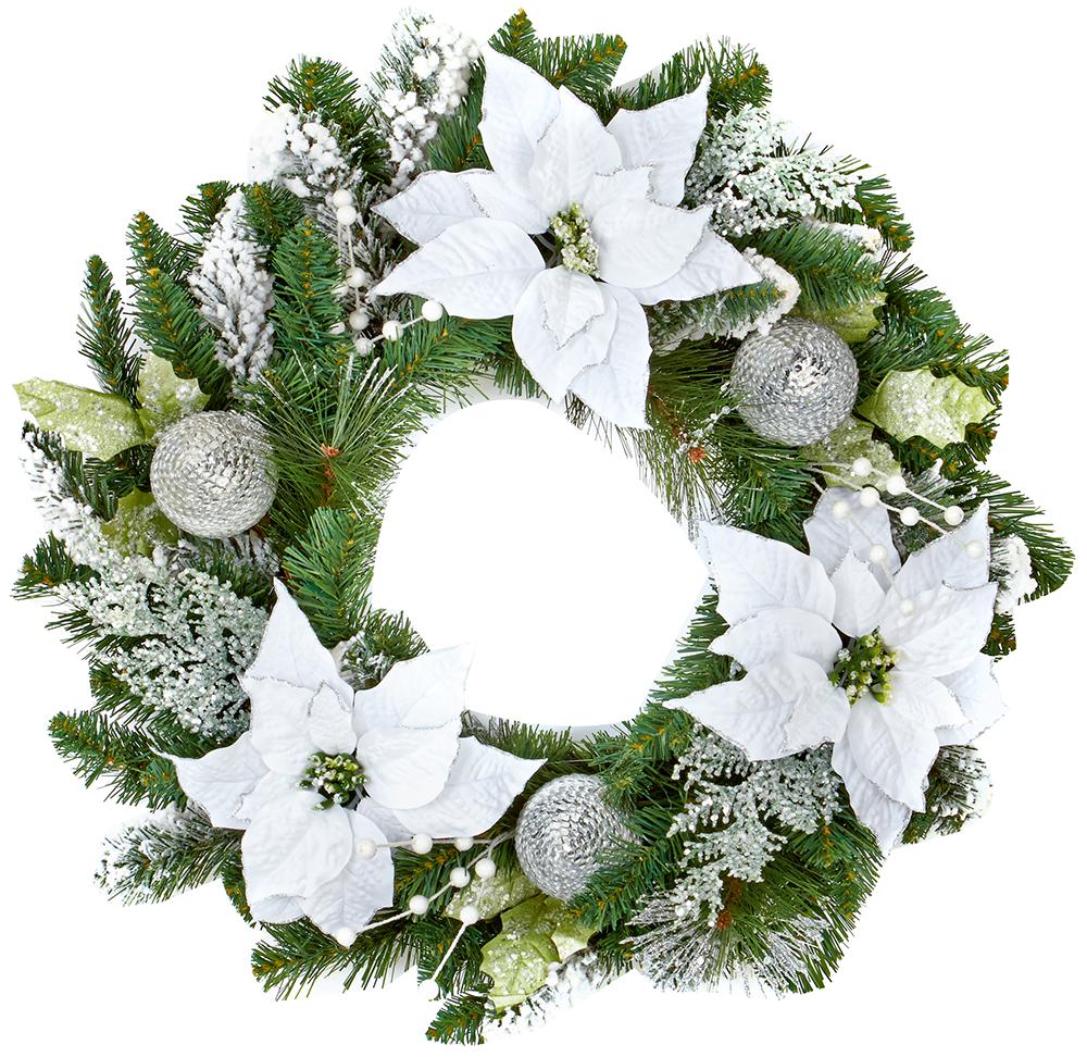 60cm Poinsettia Decorative Wreath, White - DF151981  PREMIER