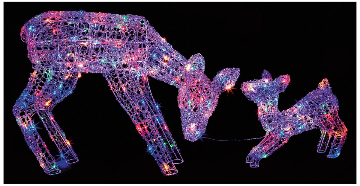 PREMIER - LV201106MMA - 70-38cm Multi Coloured Soft Acrylic Christmas Mother & Baby Deer