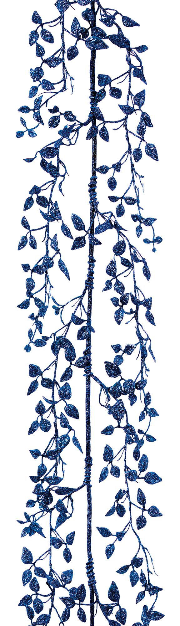 PREMIER - DF195373MB - 1.5m Decorative Glitter Leaf Garland, Midnight Blue