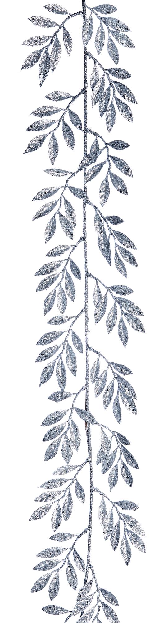 PREMIER - DF232182S - 1.8m Decorative Glitter Leaf Garland, Silver