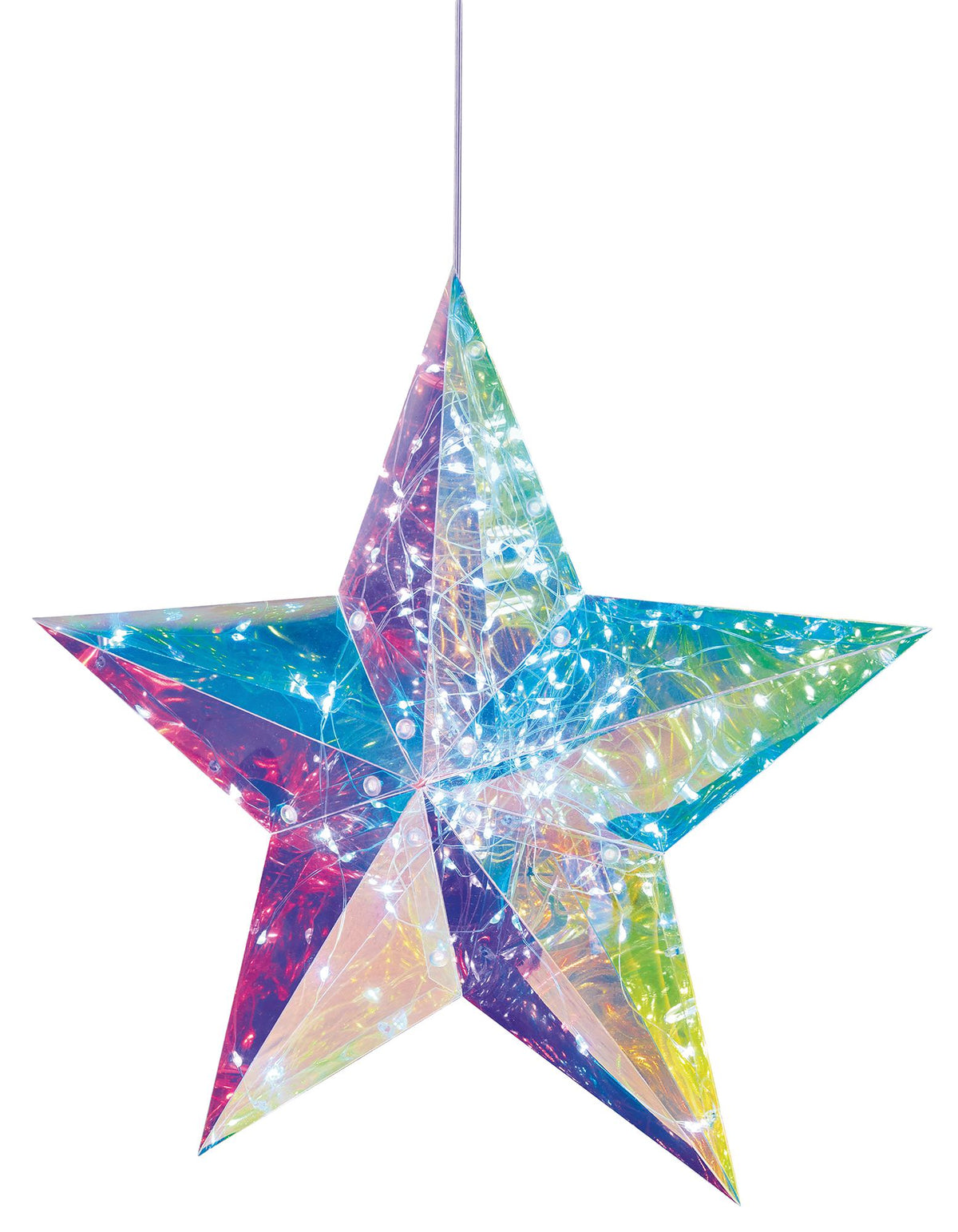 PREMIER - LB231157 - 60cm Battery Operated Iridescent Dream Star Hanging Decoration with 100 White LEDs