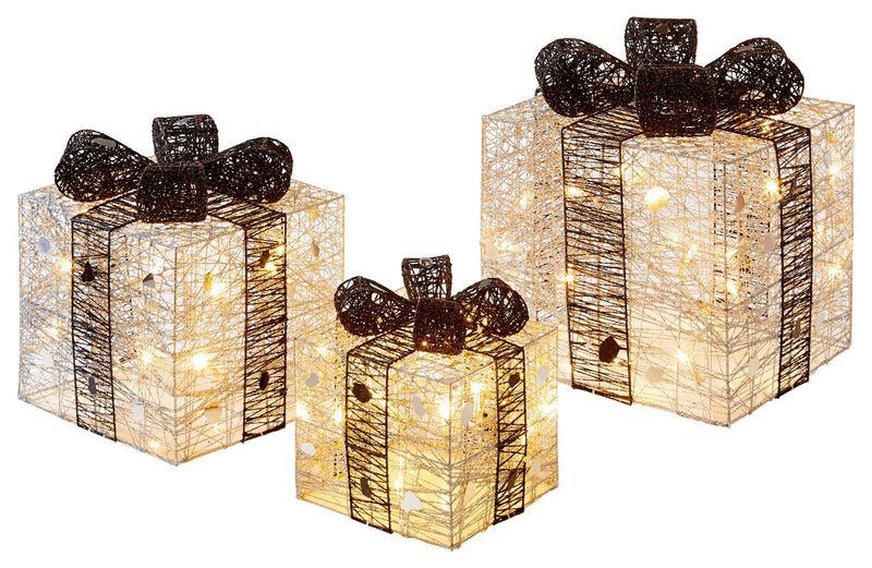 PREMIER - LV201376S - Silver & Black Parcels with 40 Warm White LEDs, 3 Piece