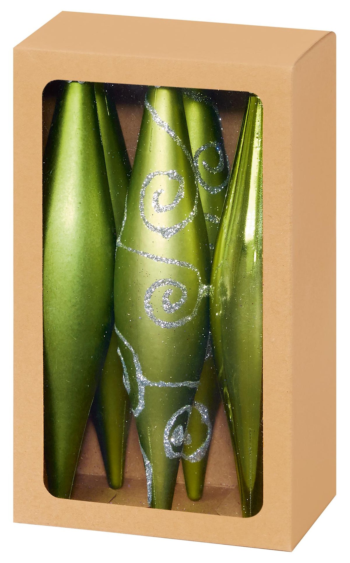 PREMIER - TD126295SGR - 6x150mm Assorted Multi Finish Hanging Drops, Green, Pack of 6