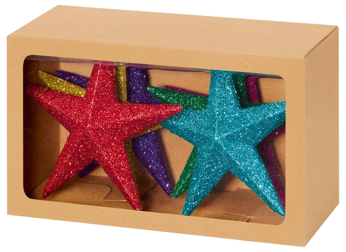 PREMIER - TD222009RBW - 10cm Glitter Hanging Bauble Stars, Rainbow, Pack of 6