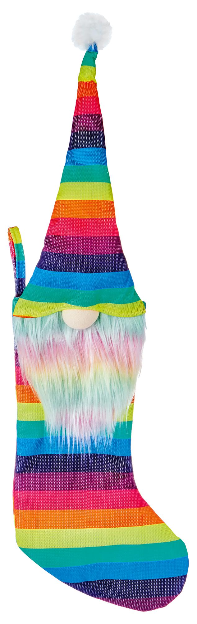 PREMIER - AC221675 - 82cm Rainbow Stripe Christmas Stocking with Gonk Head