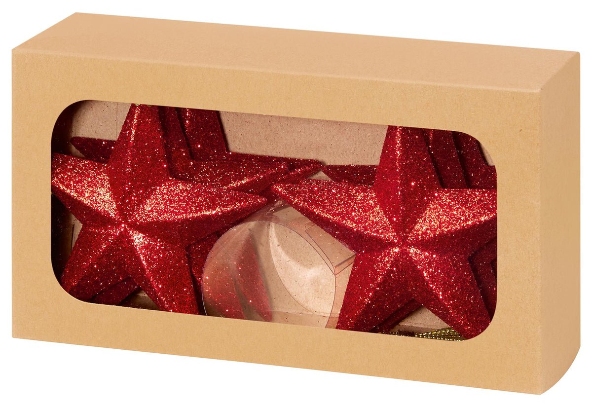 PREMIER - TD126378R - 100mm Glitter Star Hanging Decorations, Red, Pack of 6