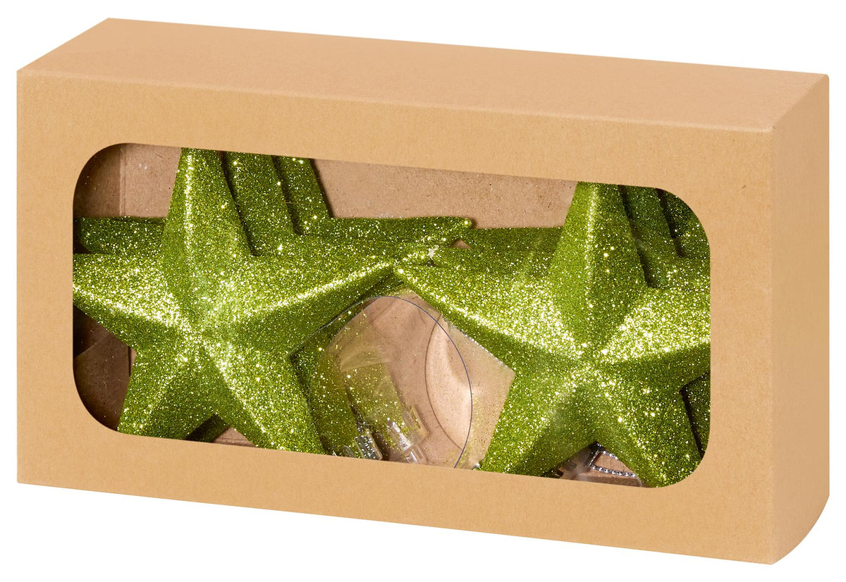 PREMIER - TD126378SGR - 100mm Glitter Star Hanging Decorations, Green, Pack of 6