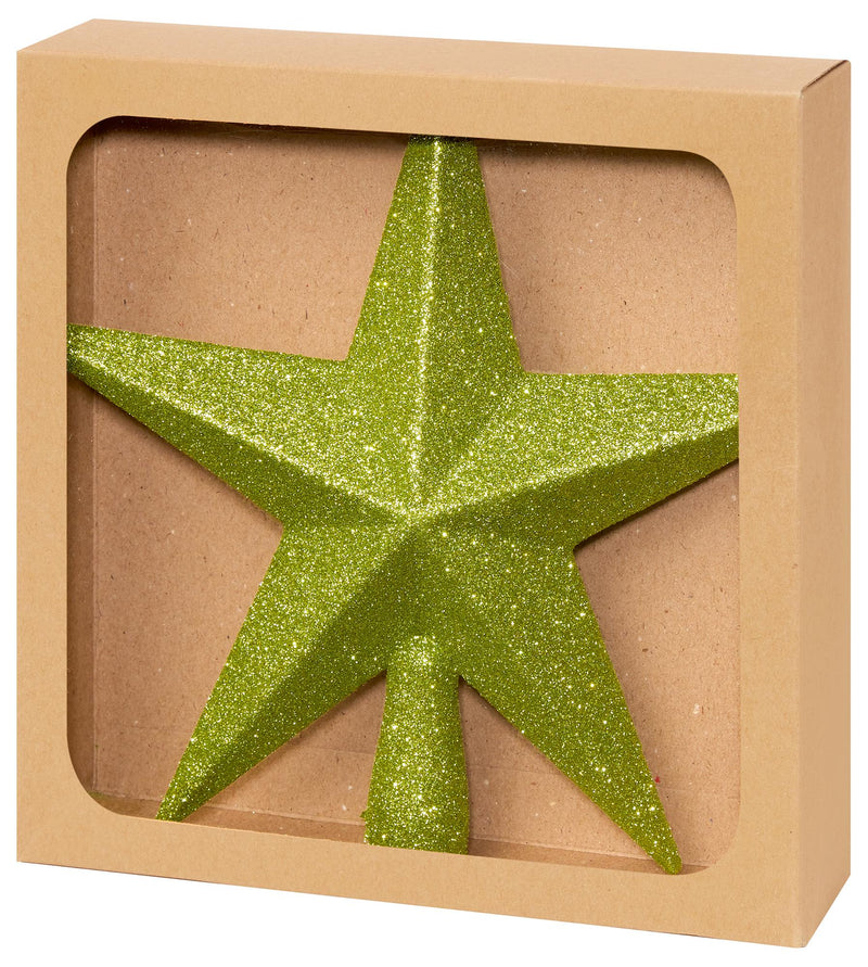 PREMIER - TD126324SGR - 20cm Christmas Tree Topper, Glitter Star, Green