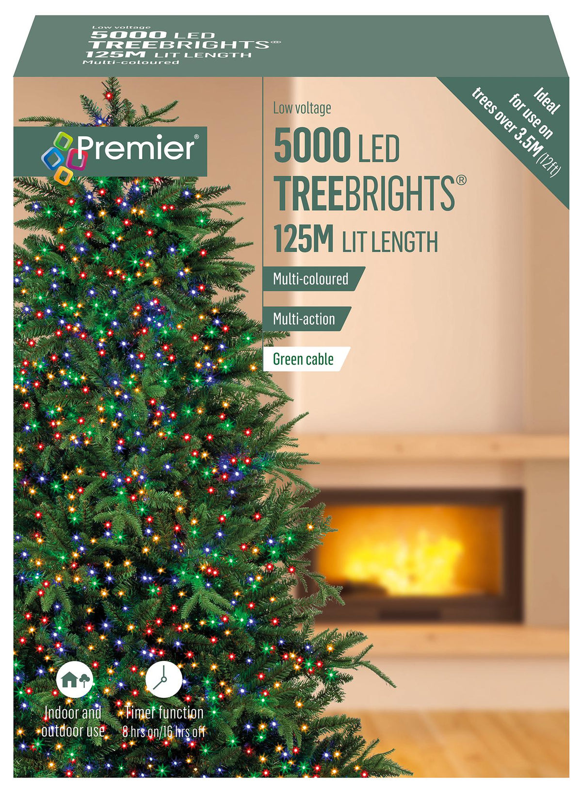 PREMIER - LV232567M - 5000 LED Multi-Coloured Christmas Tree Lights with Timer, 125m