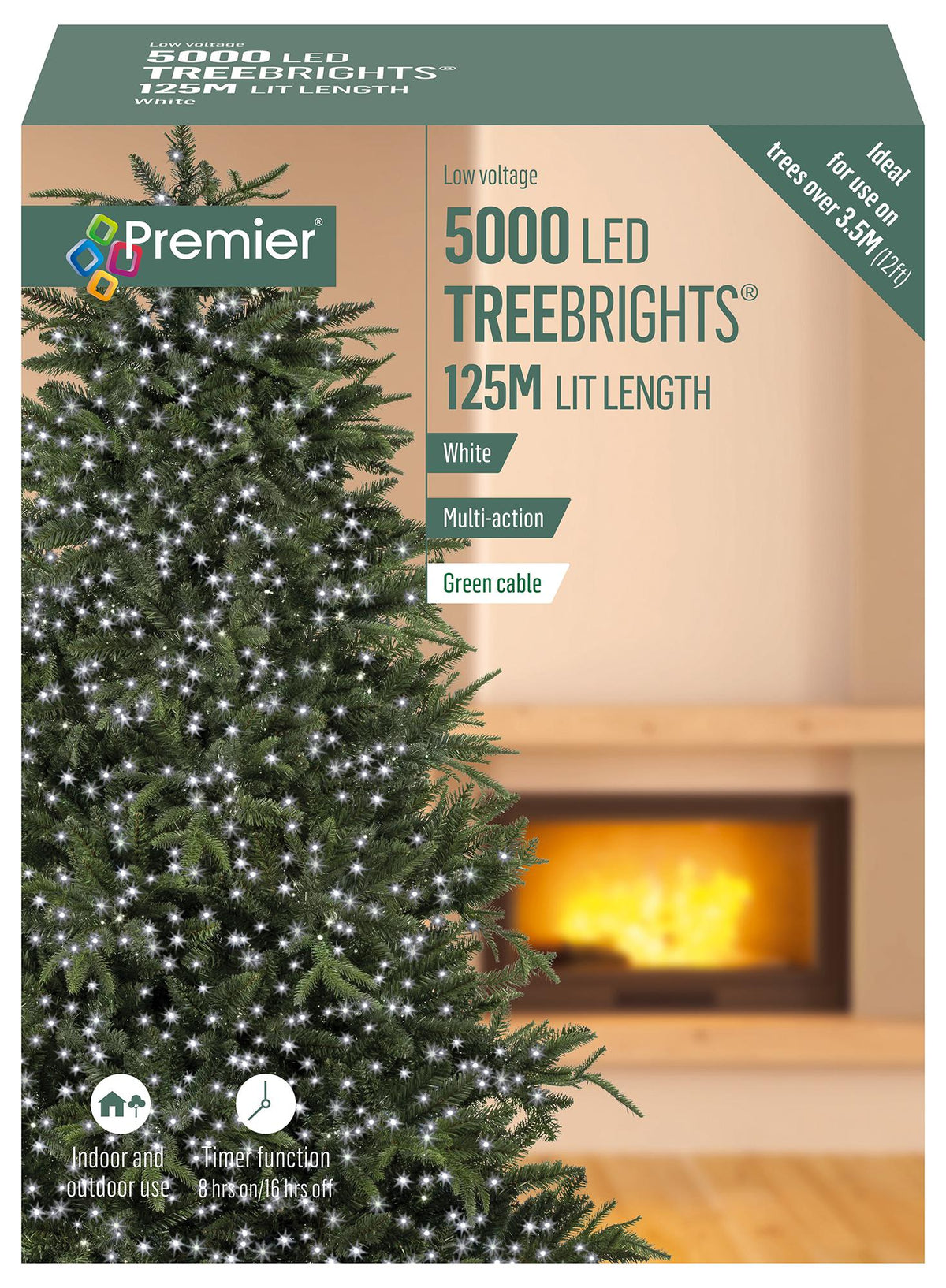 PREMIER - LV232567W - 5000 LED White Christmas Tree Lights with Timer, 125m