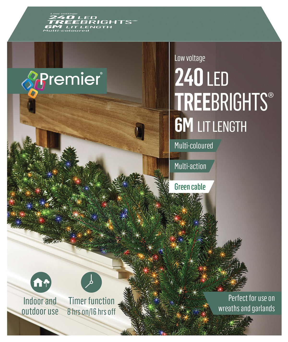 PREMIER - LV236191M - 240 LED Multi-Coloured Christmas Tree Lights with Timer, 6m