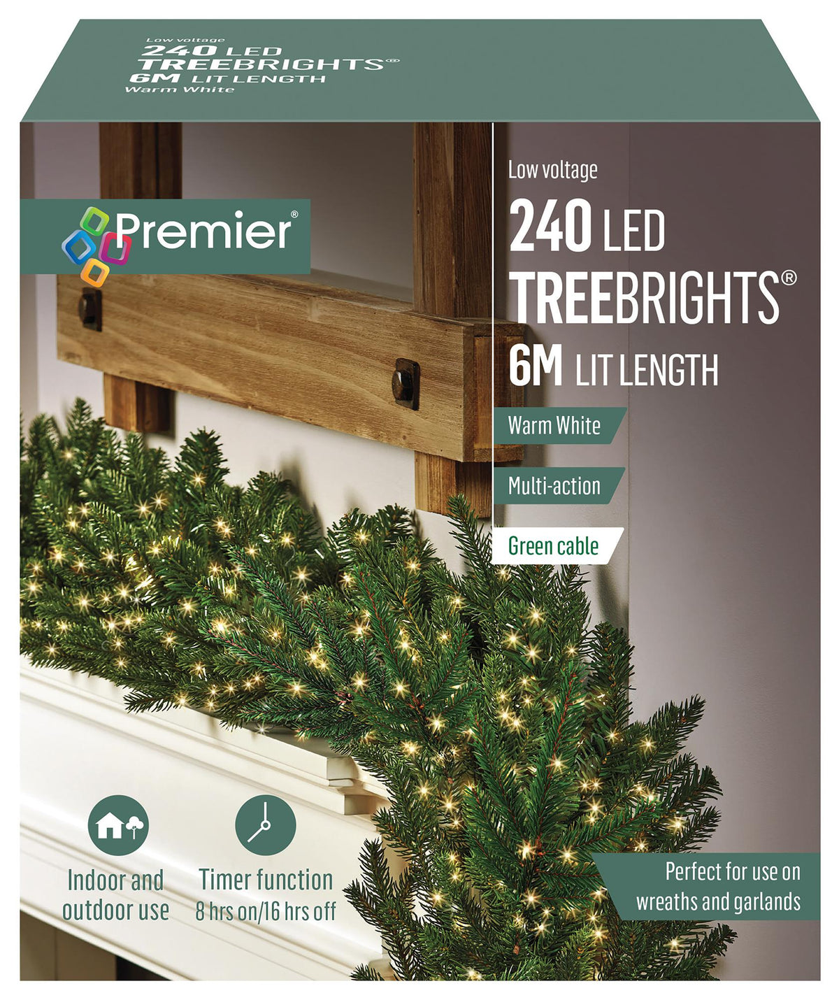 PREMIER - LV236191WW - 240 LED Warm White Christmas Tree Lights with Timer, 6m