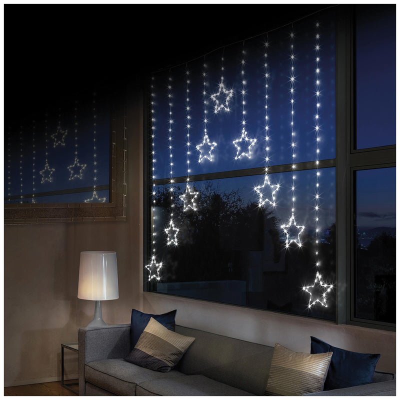 PREMIER - LV201145W - White Pin Wire 303 LED 1.2m V Curtain, Star Pattern