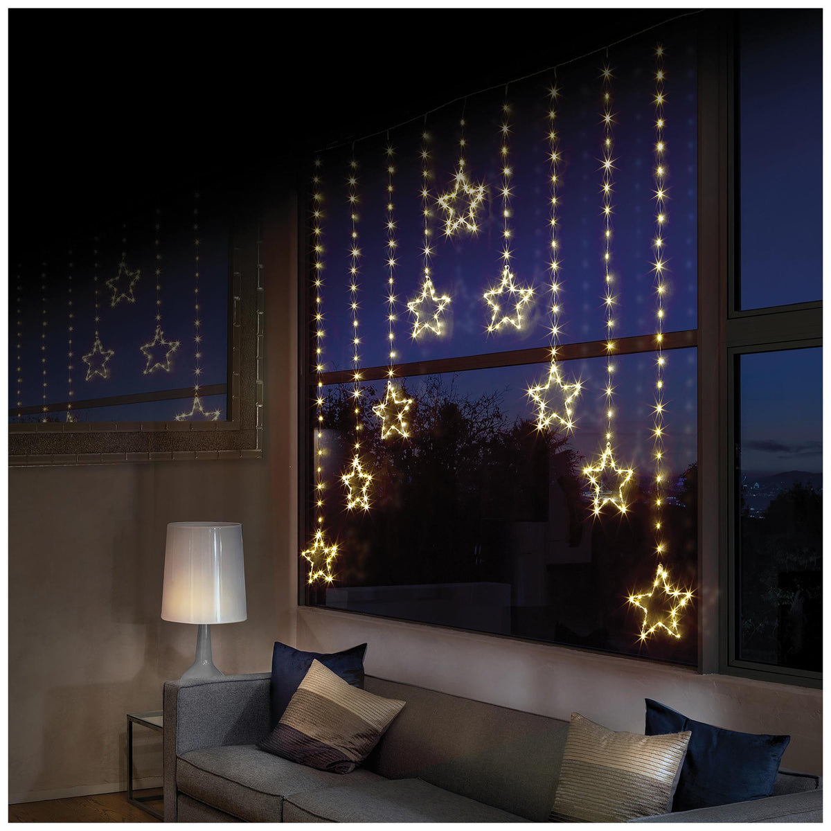 PREMIER - LV201145WW - Warm White Pin Wire 303 LED 1.2m V Curtain, Star Pattern