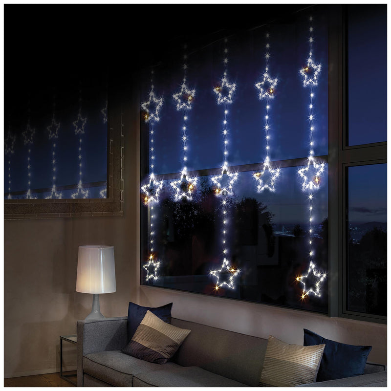 PREMIER - LV201153W - White Pin Wire 390 LED 1.2m Curtain, Star Pattern