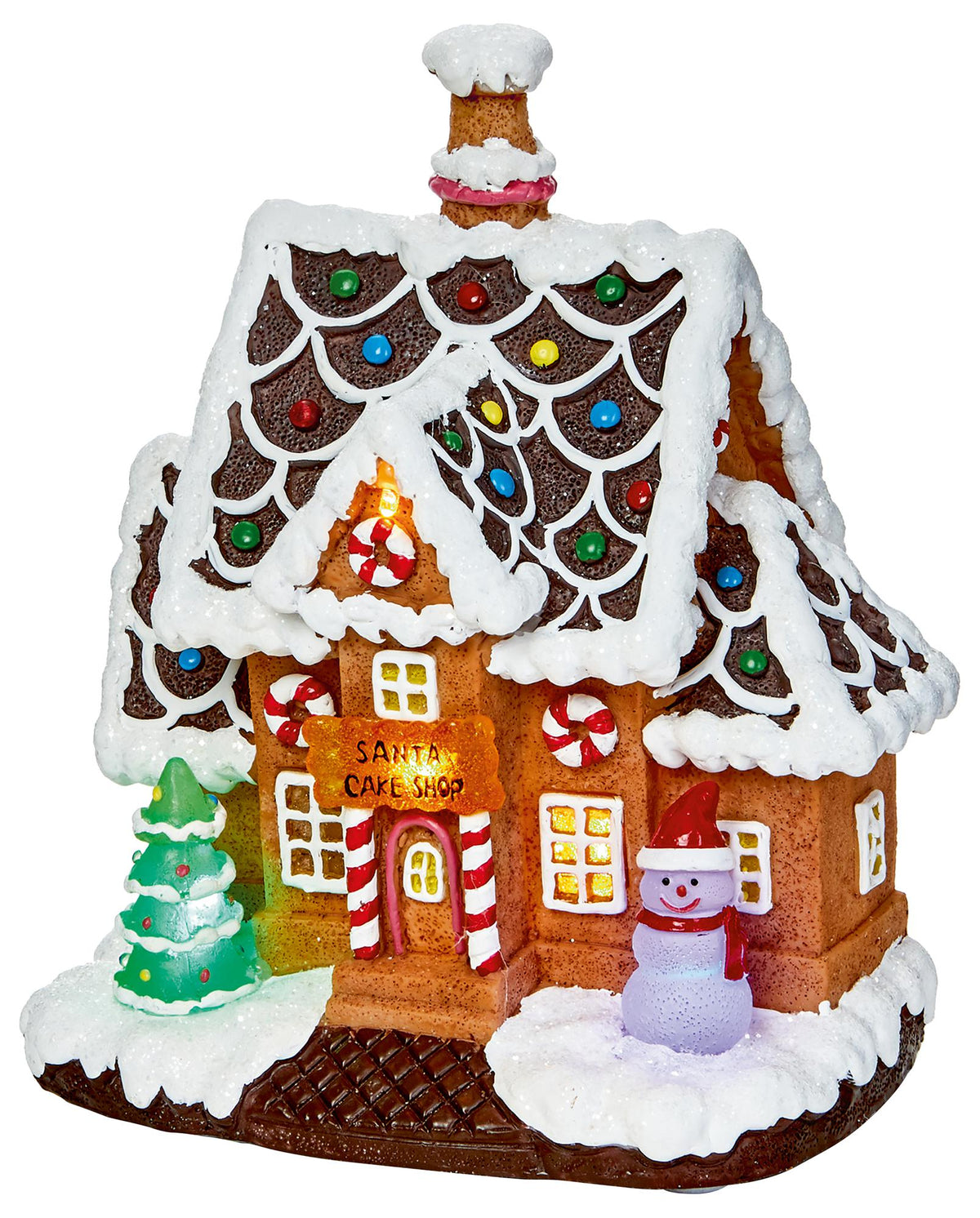 18.5cm Battery Operated Light Up Gingerbread Santa Cake Shop - PREMIER