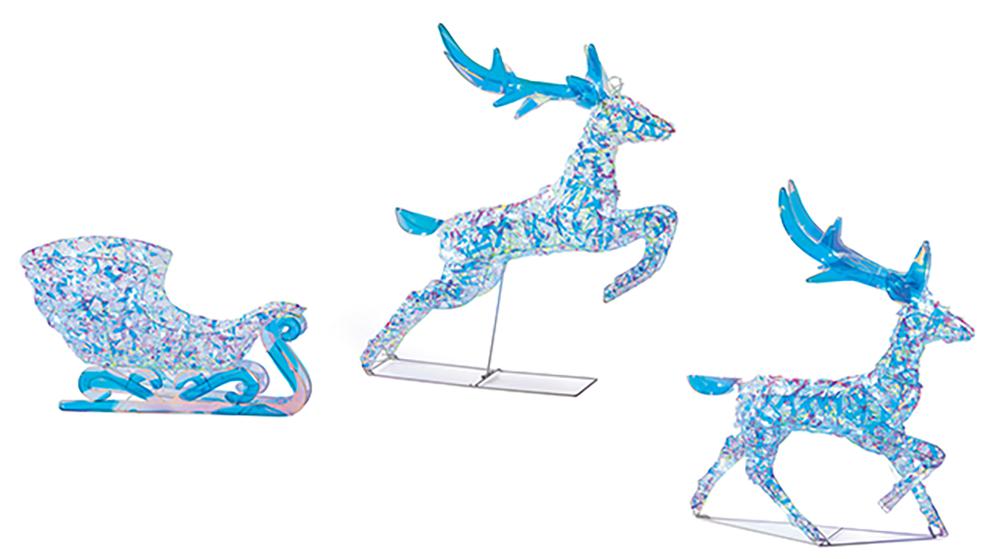 PREMIER - LV243928 - Lit Iridescent Twist Dream Sleigh and 2 Reindeer